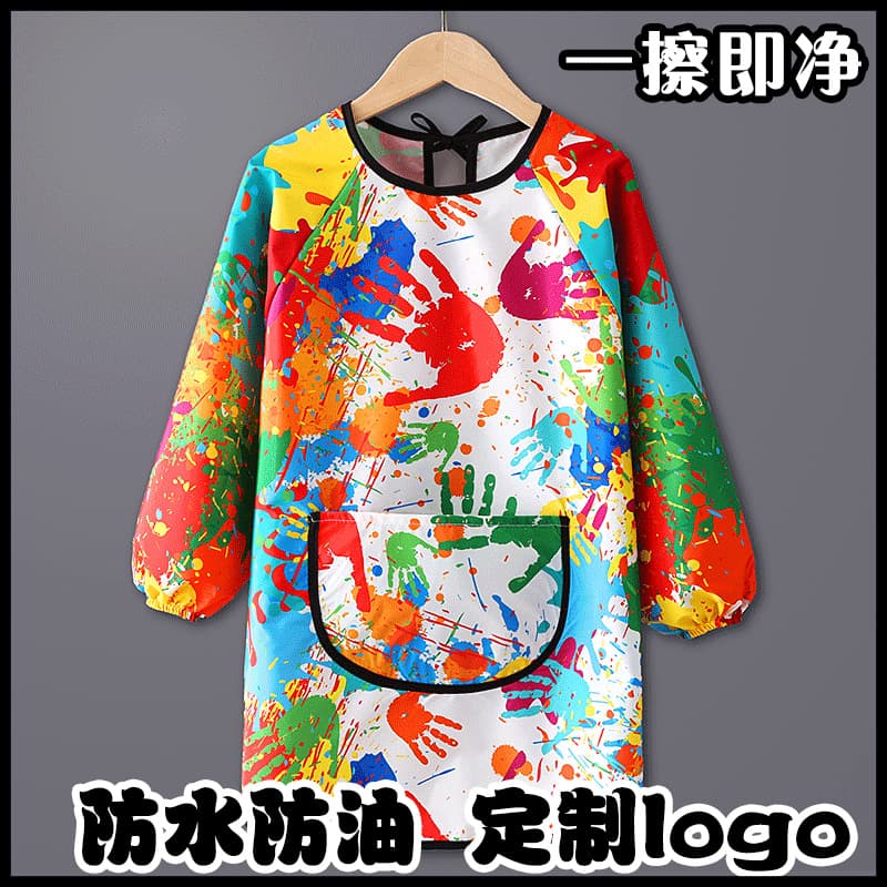 Waterproof long-sleeved smock for children, suitable for kindergarten art and painting, reversible bib for baby eating, apron for little girls.