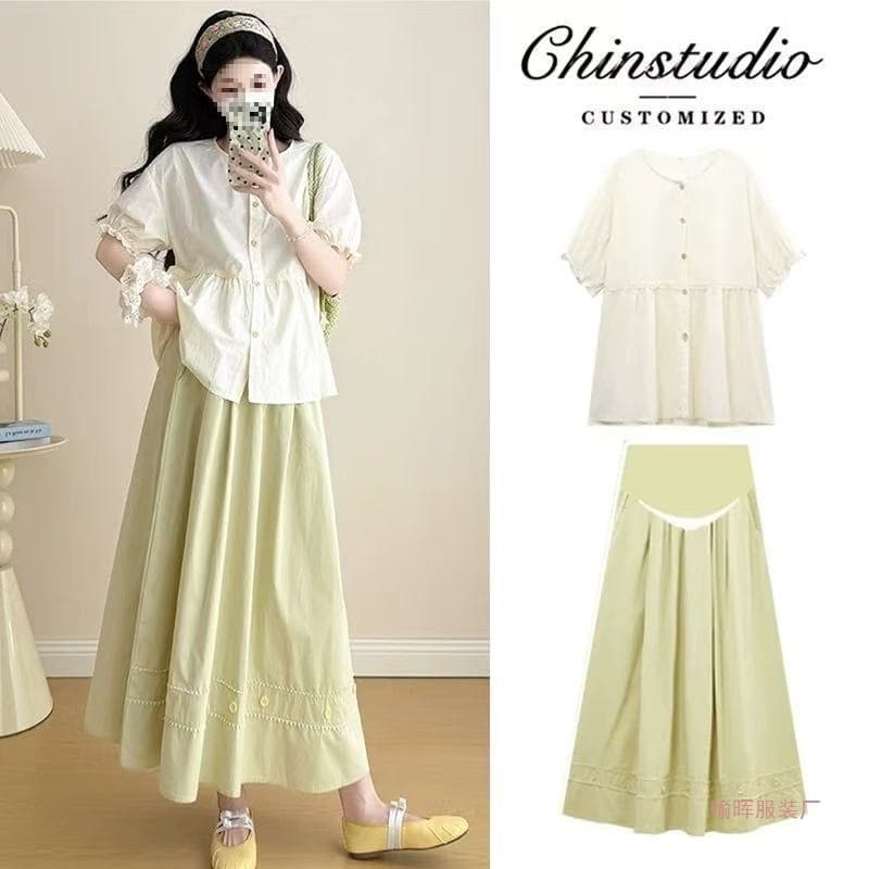 Maternity Summer Outfit 2026 New Short-Sleeve Top Babydoll Shirt Skirt Fresh Style High-End Maternity Wear