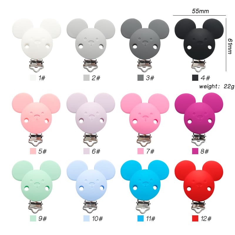 Factory Supply Silicone Mickey Pacifier Clip Metal Duckbill Clip Wooden Clip Baby Soother