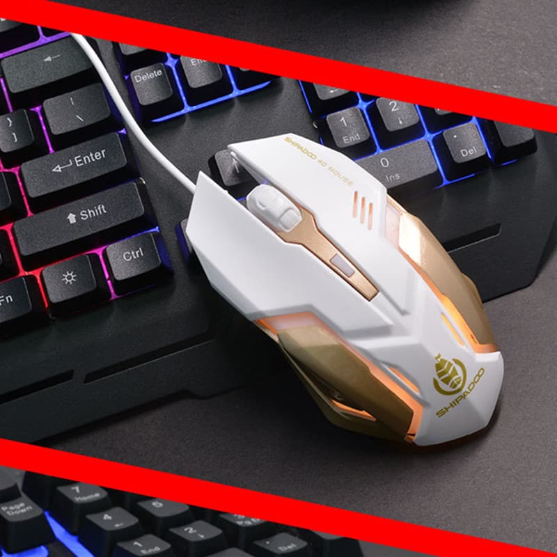 Variable Light Large Wired Mouse Steel Plate Four Key 3 Level Gaming 1200-2400dpi Universal for Desktop Computer