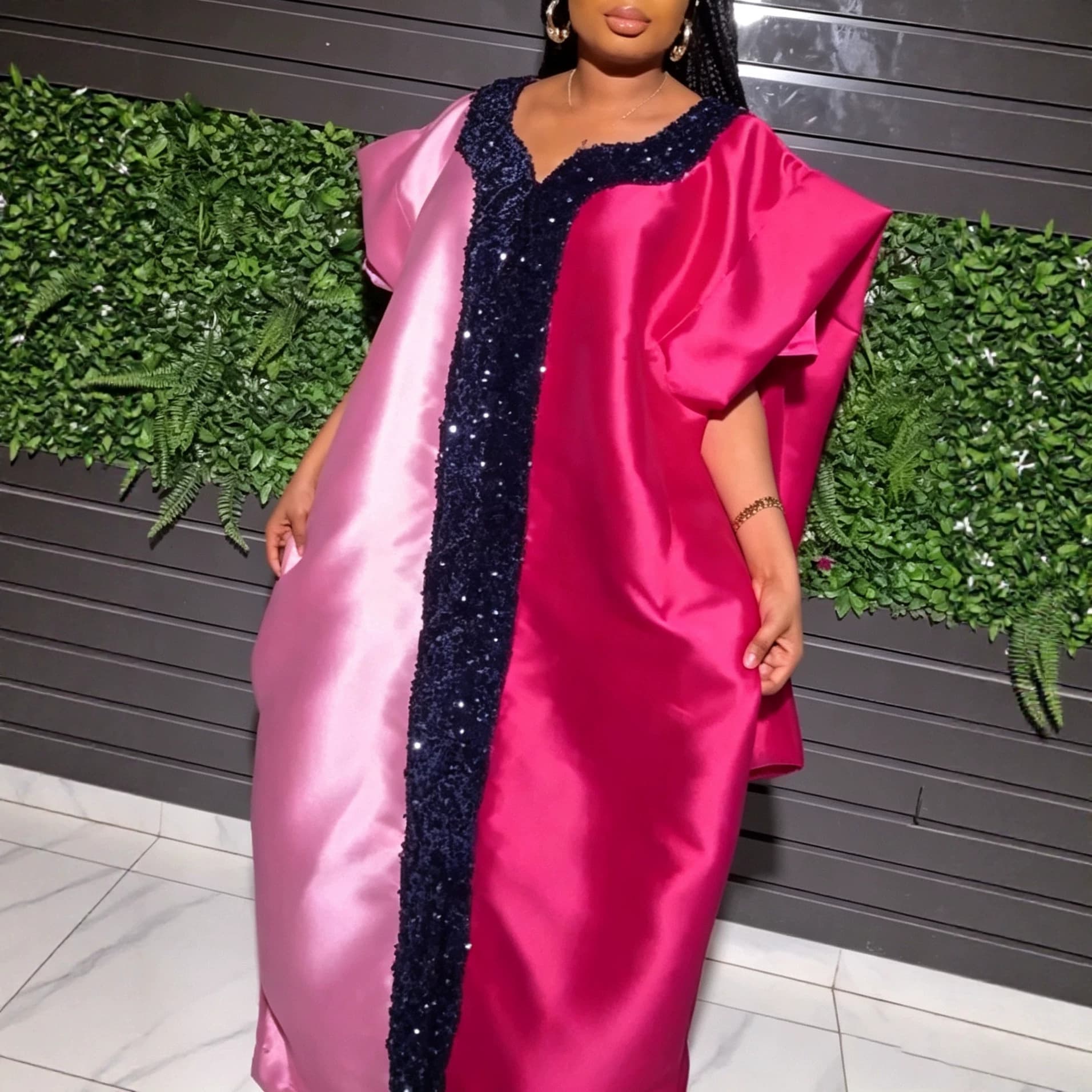 African clothing new party dress dress with contrasting color bat sleeve design satin robe bubudress