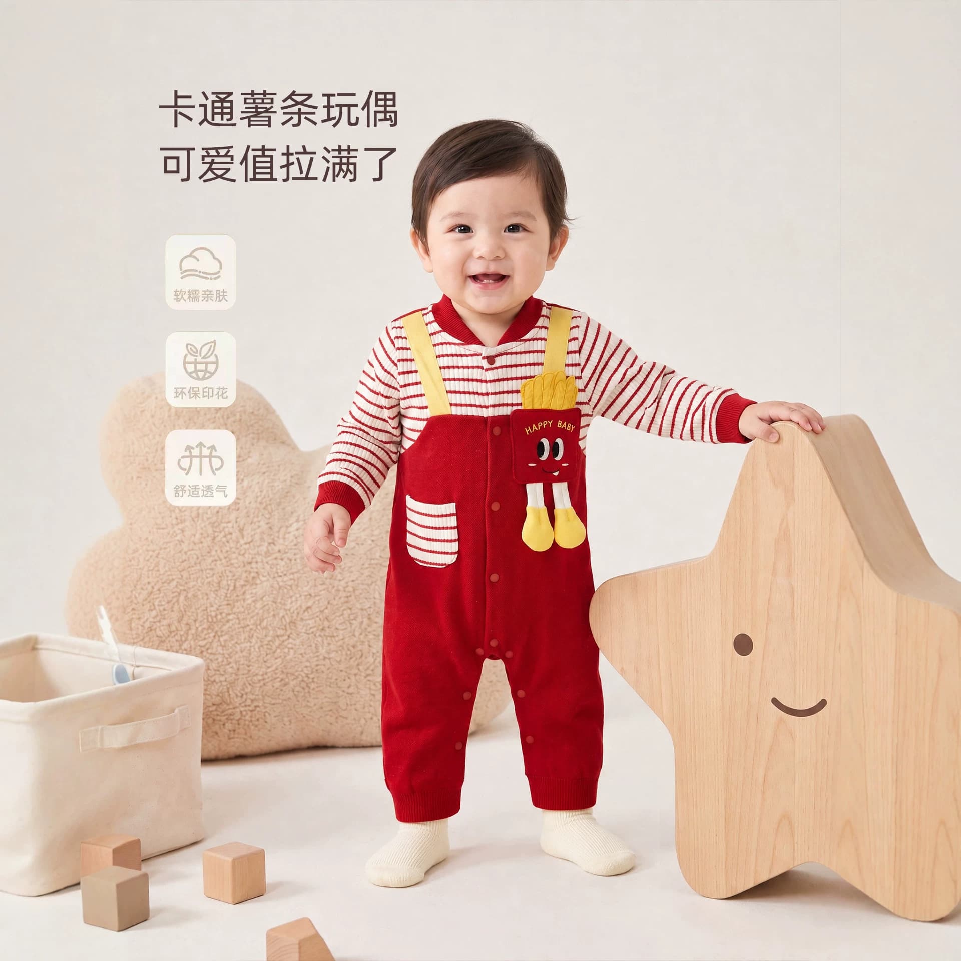 Baby Boy Clothes Spring Autumn Small Month Old Onesie Cute French Fry Print Cool Adorable Full Moon Bodysuit Romper