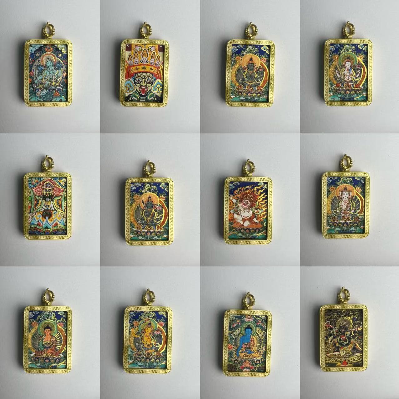 2*3 Hand-painted Gold-traced Eight Guardians Dragon Fifth Lord 3D Double-sided Thangka Tibetan Gau Box Pendant Portable Buddha Plate