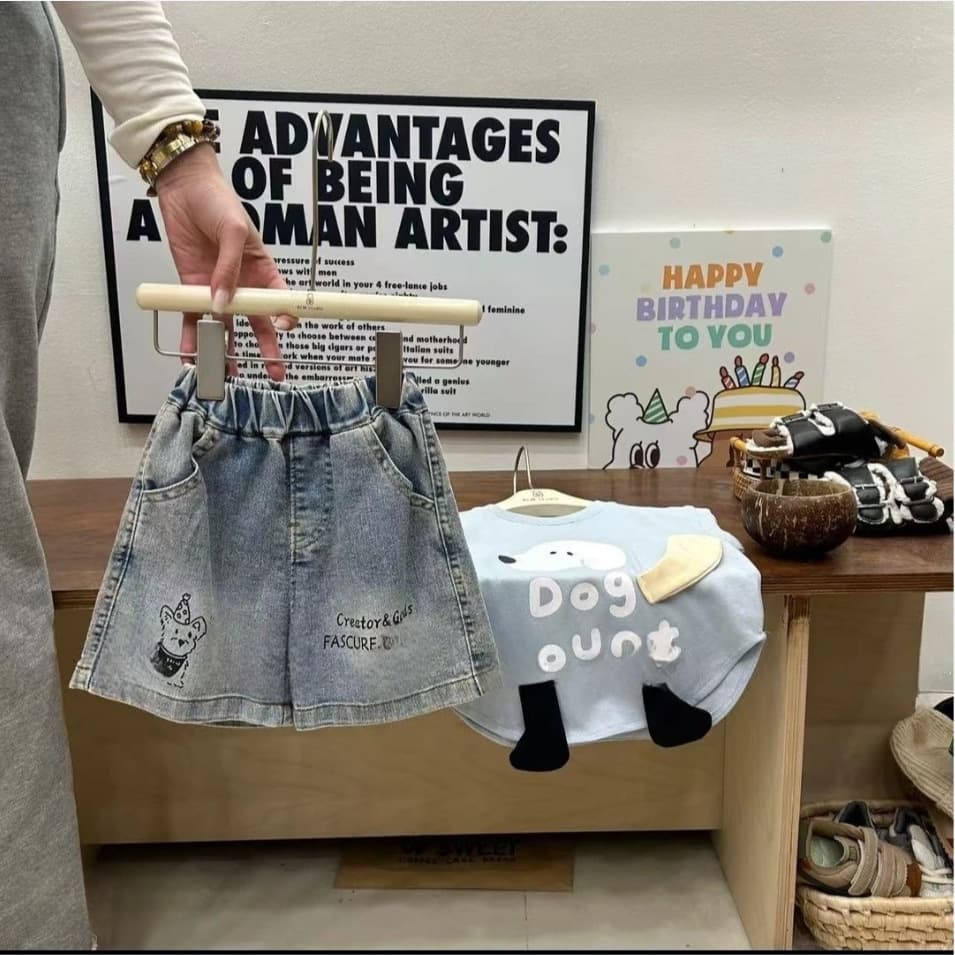 Fashionable Boys' Denim Shorts Summer New bobo Cartoon Denim Three-Quarter Pants Baby Printed Loose Shorts Trendy