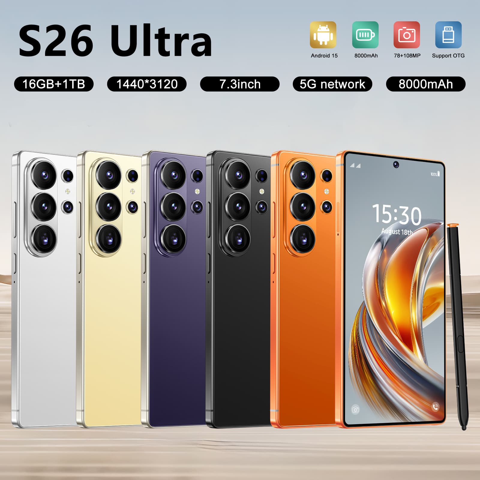 Low-Price Hot-Selling Cross-Border Smartphone S26Ultra Large Screen Android Octa-Core Dual SIM E-Commerce Direct Supply