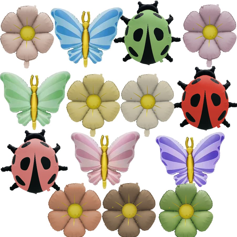 Cute Pink Flower Aluminum Foil Balloon Daisy Beetle Butterfly Shape Balloon Birthday Decoration Children's Toy Balloon