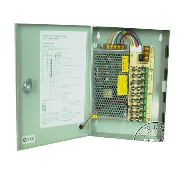 9-channel 12V 10A switching power supply in metal box for surveillance, LED power supply