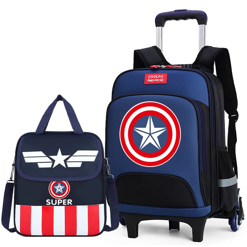 Roller backpack for elementary school boys (grades 1-6), detachable and reversible, suitable for climbing stairs, with logo printed on it.