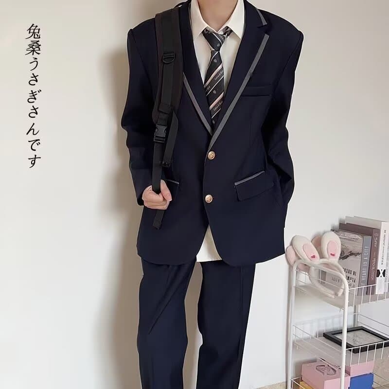 Spring and Autumn Preppy Style Boys' Uniform Suit Jacket Men's Ins Youth Preppy Style Handsome Suit Jacket Men