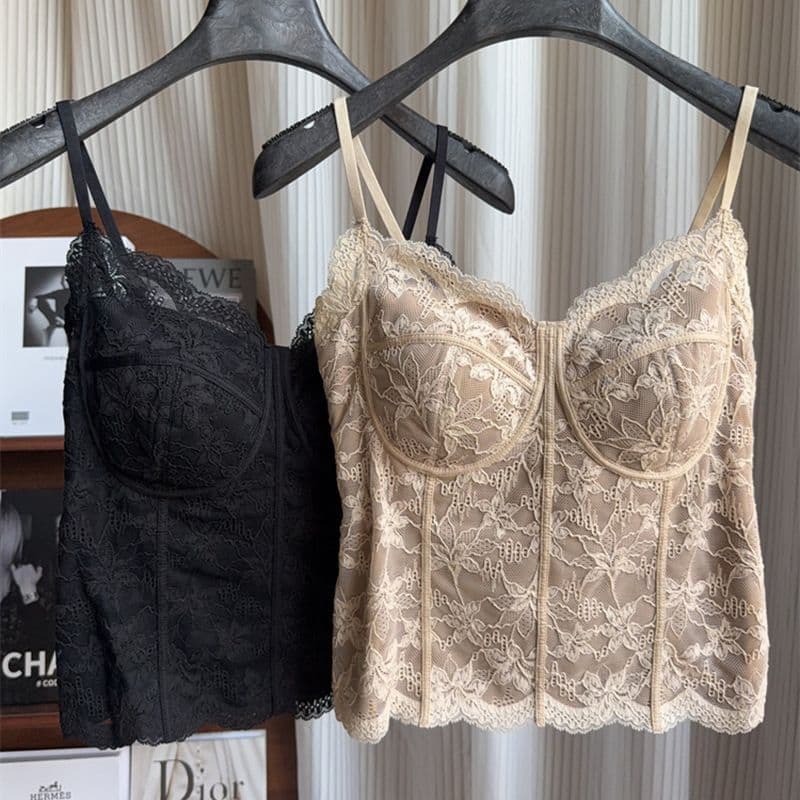 Autumn Winter Brushed French Lace Pure Desire Straps Beautiful Back All-in-one Cup No Bra Needed Tank Top Women Slim Fit 6100
