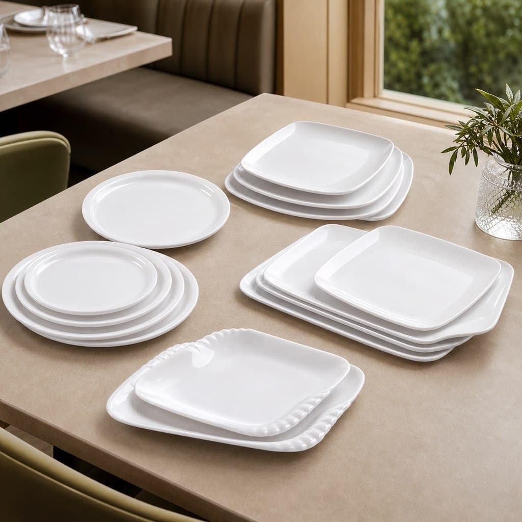 A5 melamine tableware white round plate square plate shallow plate octagonal plate imitation porcelain dinner plate hotel restaurant commercial wholesale spot
