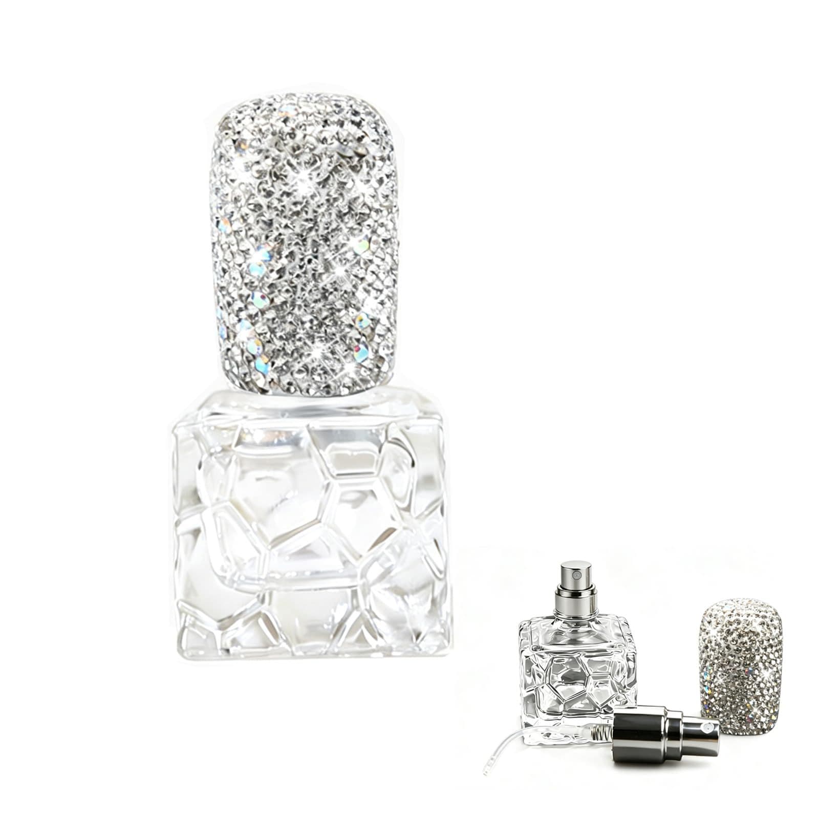 Rhinestone 10ml Perfume Spray Bottle Screw-Neck Perfume Atomizer Water Cube Perfume Sample Bottle Perfume Refillable Bottle