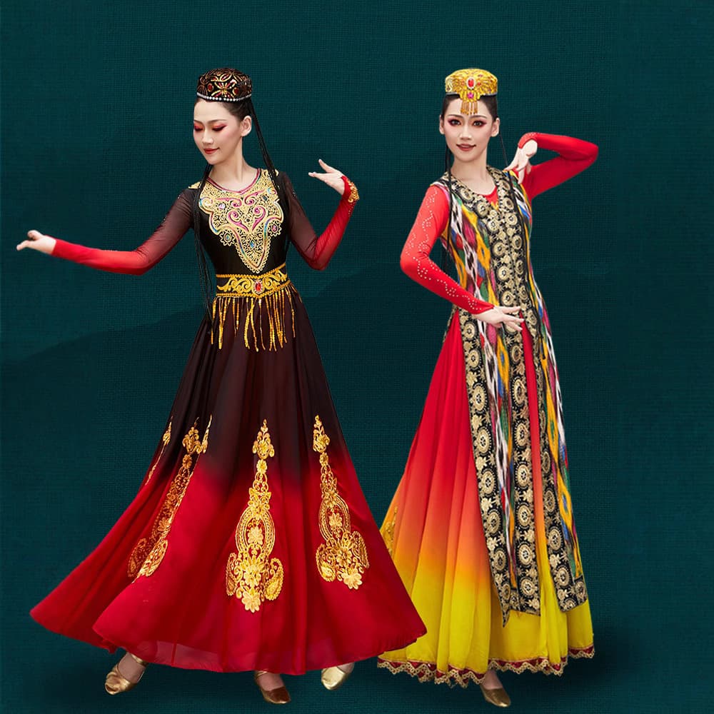New Style Xinjiang Uyghur Dance Costume for Women, Ethnic Minority Clothing for Performance, Large Flared Skirt