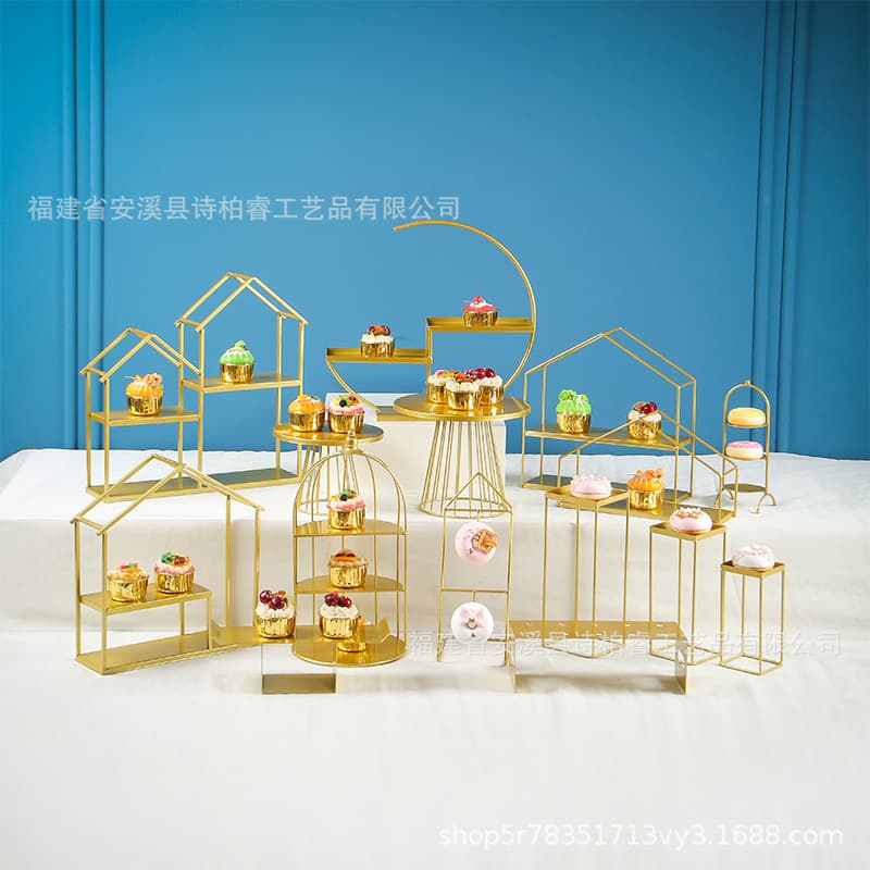 Creative Wedding Birthday Buffet Display Afternoon Tea Cold Drink Stand Gold Iron Cake Stand Dessert Table Decoration