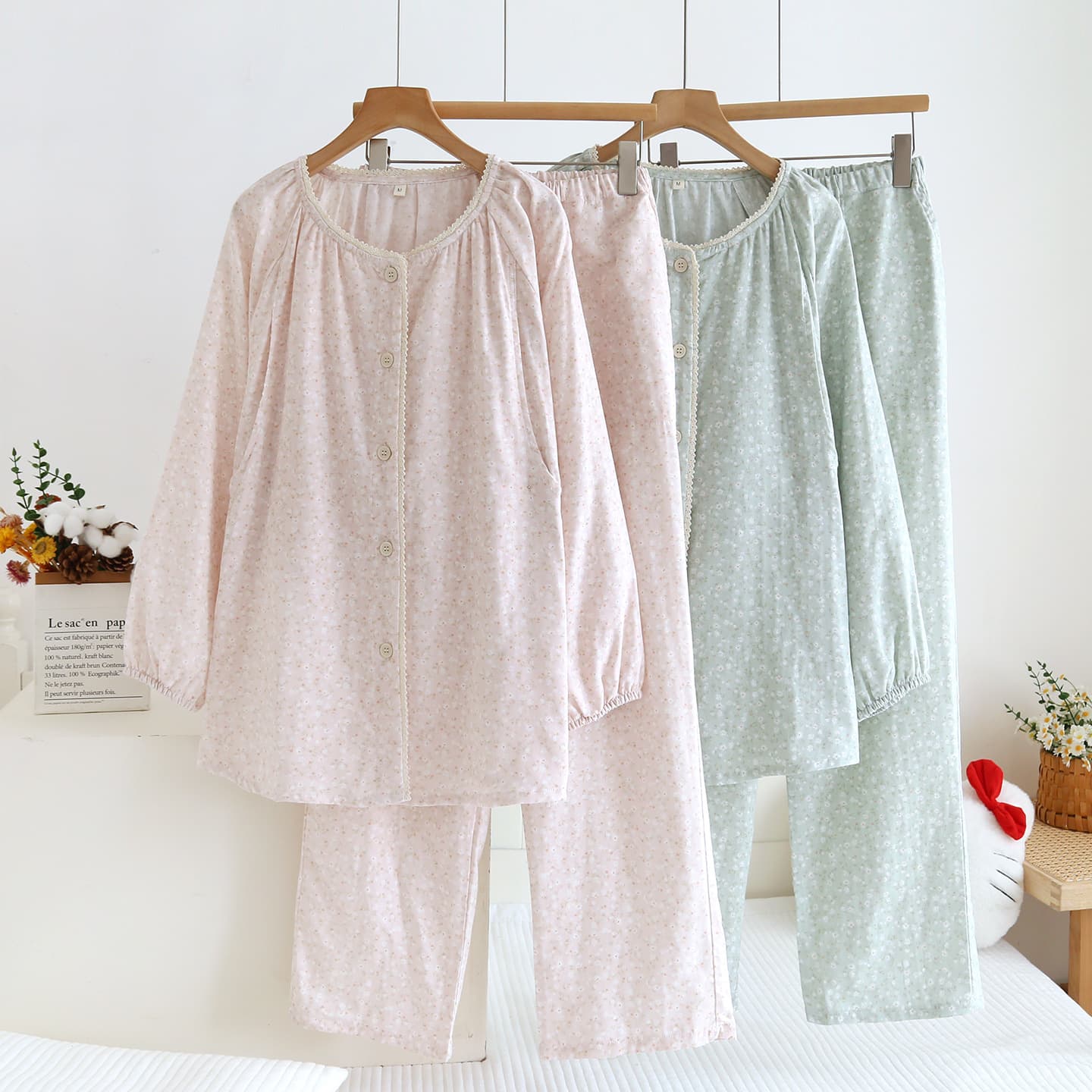 Maternity Pajamas Cotton Gauze Nursing Sleepwear for Postpartum Breastfeeding Adjustable Home Clothes Spring Summer Autumn