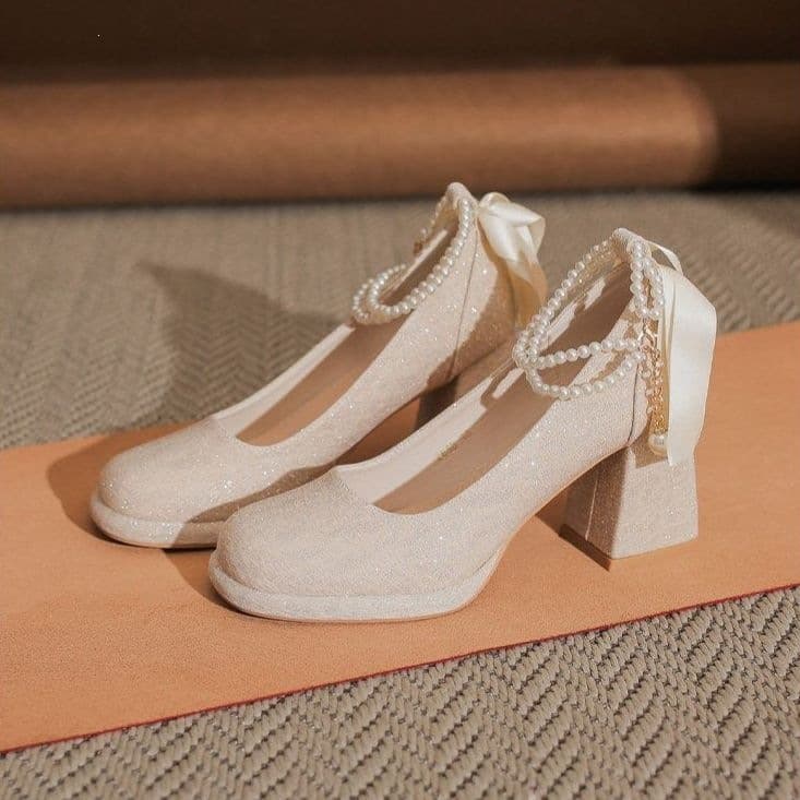 2026 Summer New Style Chunky Heel High Heels for Dresses, Fairy Style Cheongsam New Chinese Wedding Shoes for Bride and Bridesmaid