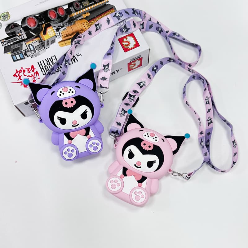 Cross-border cartoon Kuromi silicone coin purses with custom designs and style options, cute children's shoulder bag factory