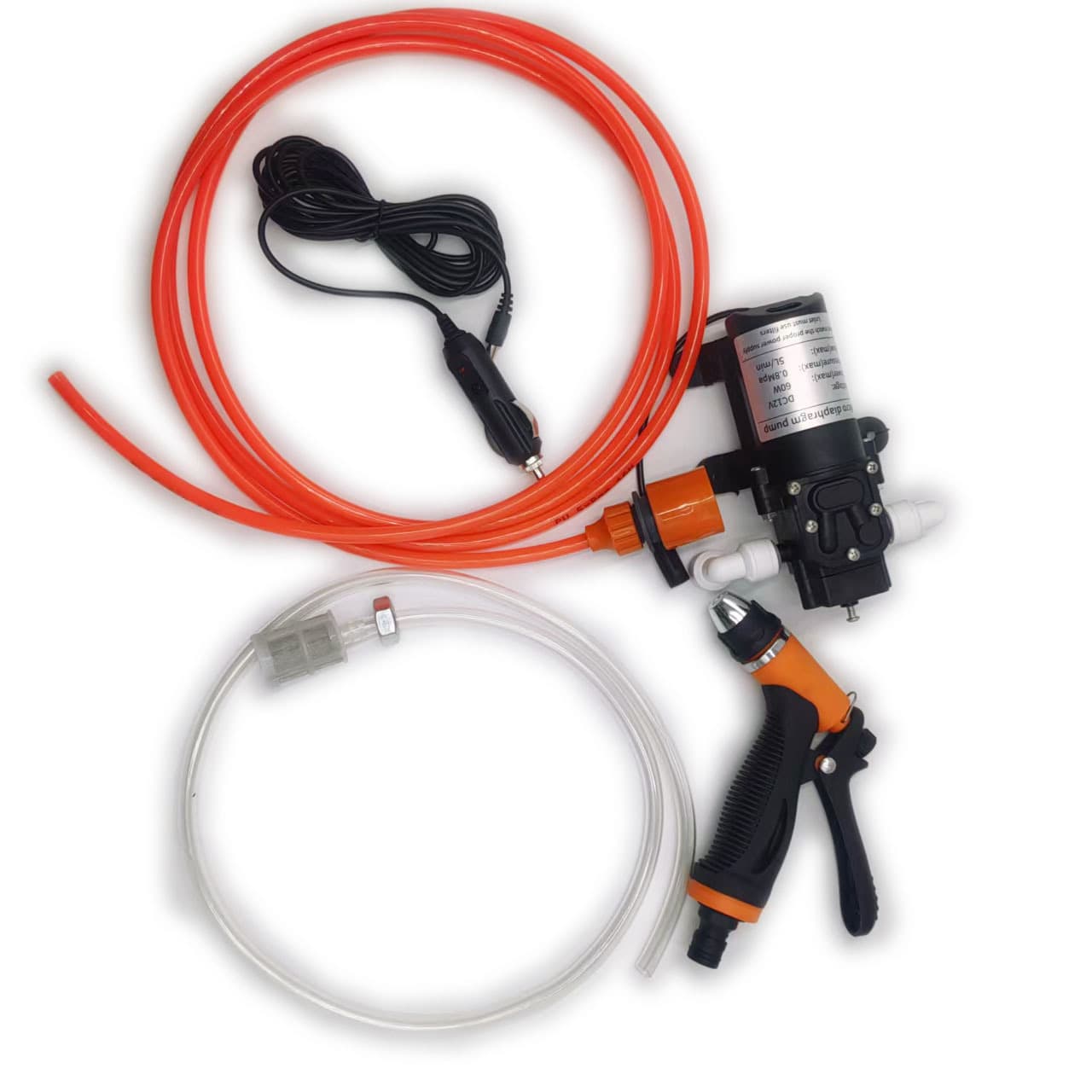 Portable high-pressure car washer/car wash gun, 12V 60W, household cleaner, handheld high-power water pump.