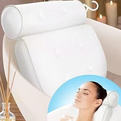 Cross-Border Amazon 3D Mesh Bathtub Pillow with Suction Cup Anti-Slip Mat, Back Cushion for Bathroom, Machine Washable Seat Cushion