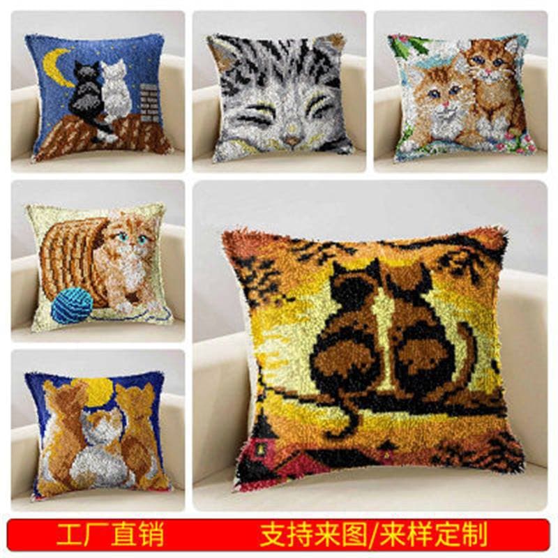 DIY Hand Crochet Cross Stitch Carpet Embroidery Segment Embroidery Pillow Car Pillow Sofa Pillow Yarn Embroidery Material Kit Cat