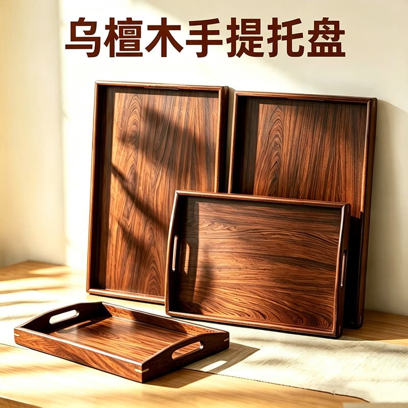 Ebony tray solid wood rectangular tray high-end water cup tea tray wooden serving tray bamboo wooden tray