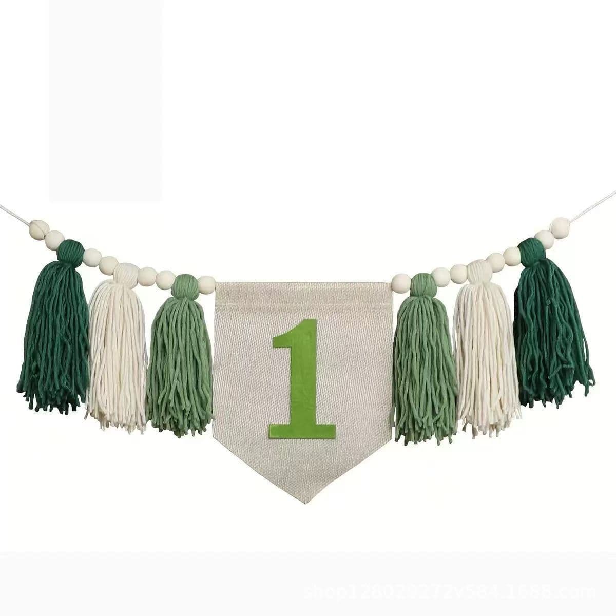 Cross-border Bohemian Style Wooden Bead Yarn Tassel Bunting Banner Birthday Party Decoration Photo Prop for 1.5-Year-Old Baby