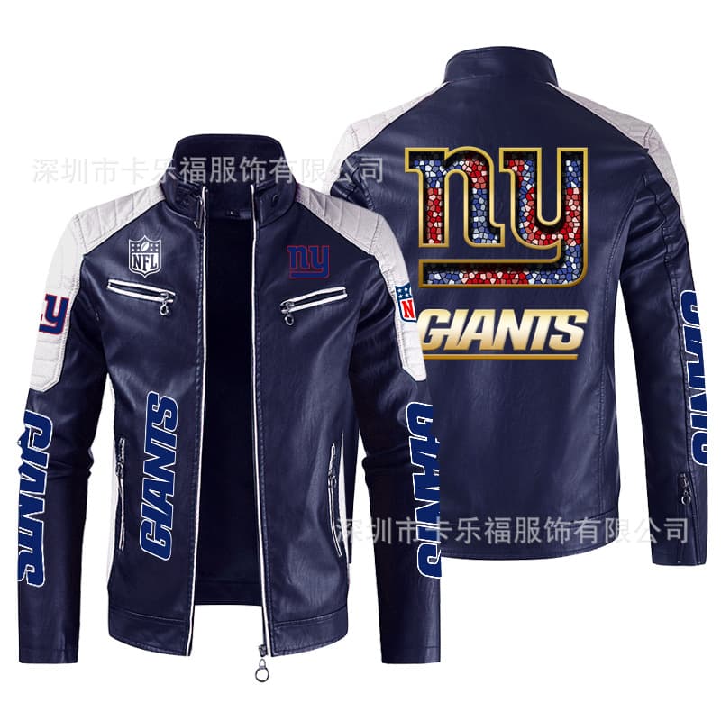 Cross-Border Hot Selling Men's European Size New York Giants American Football Team Leather Jacket Baseball Jacket