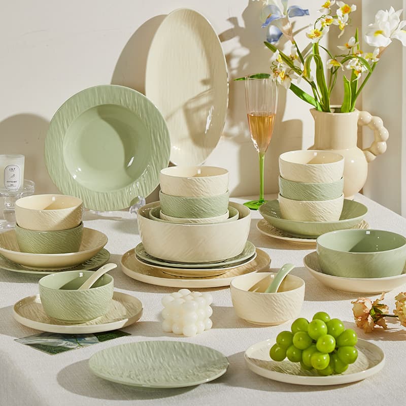 Underglaze Safe Ceramic Dinnerware Set Cream Beige Home Use DIY Mix & Match Bowls Plates Chopsticks Soup Bowl