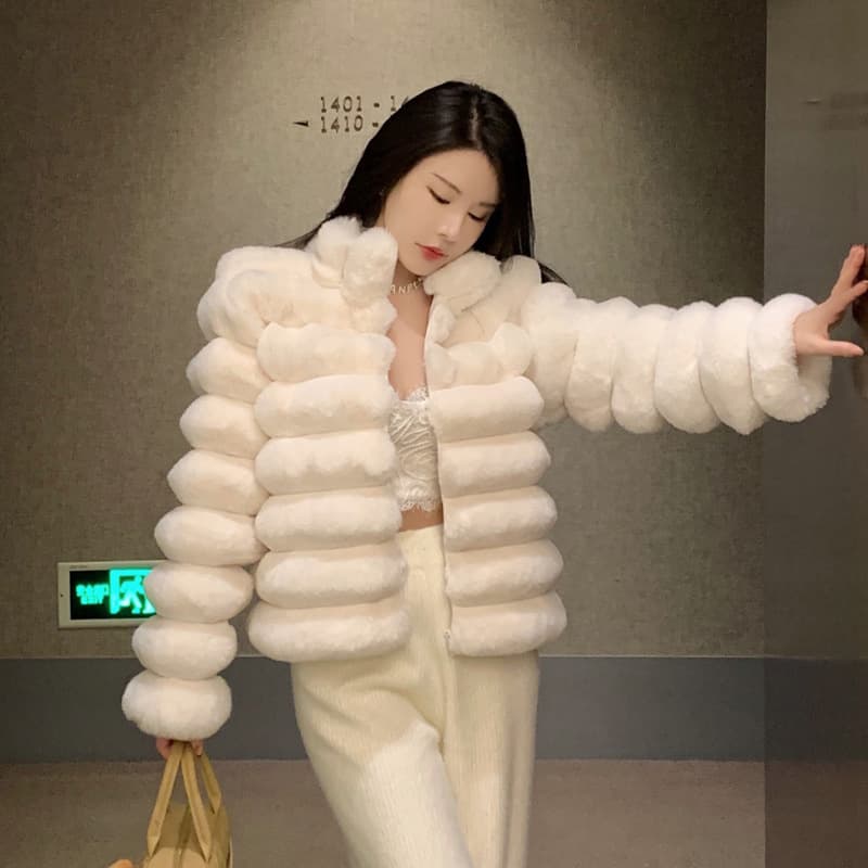 Plus Size 2024 Winter New Fashionable Stand Collar Straight-Leg Faux Fur Plush Short Jacket Women's Korean Version Fur Overcoat