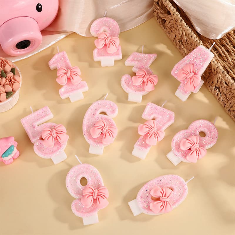 Cute Pink Bow Princess Number Birthday Candle for Cake Decoration Ambiance Setup Insert