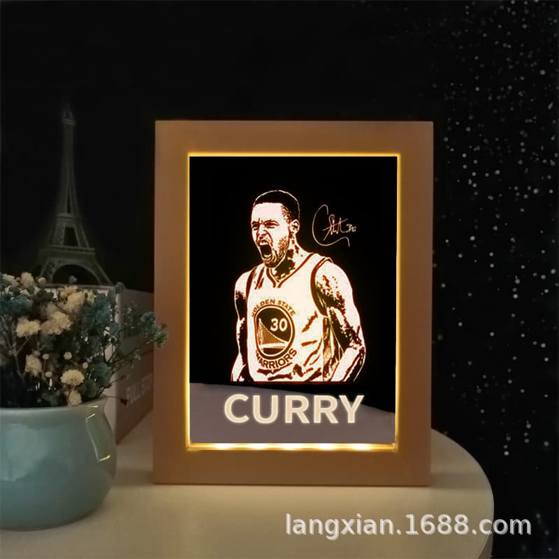 Kobe Harden Curry Rose Basketball NBA Photo Frame Night Light Ornament Practical Engraved Birthday Gift for Men