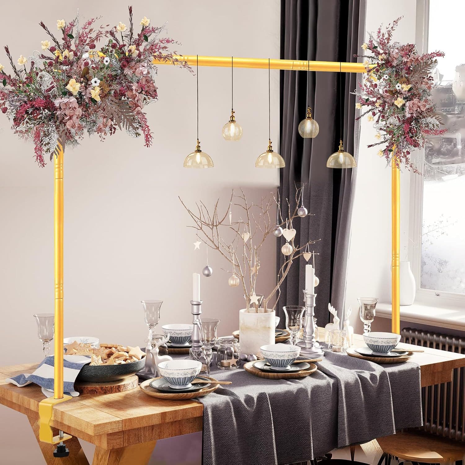 Table rod rack with adjustable height golden balloon arch rack metal arch decoration wedding background rack telescopic rod
