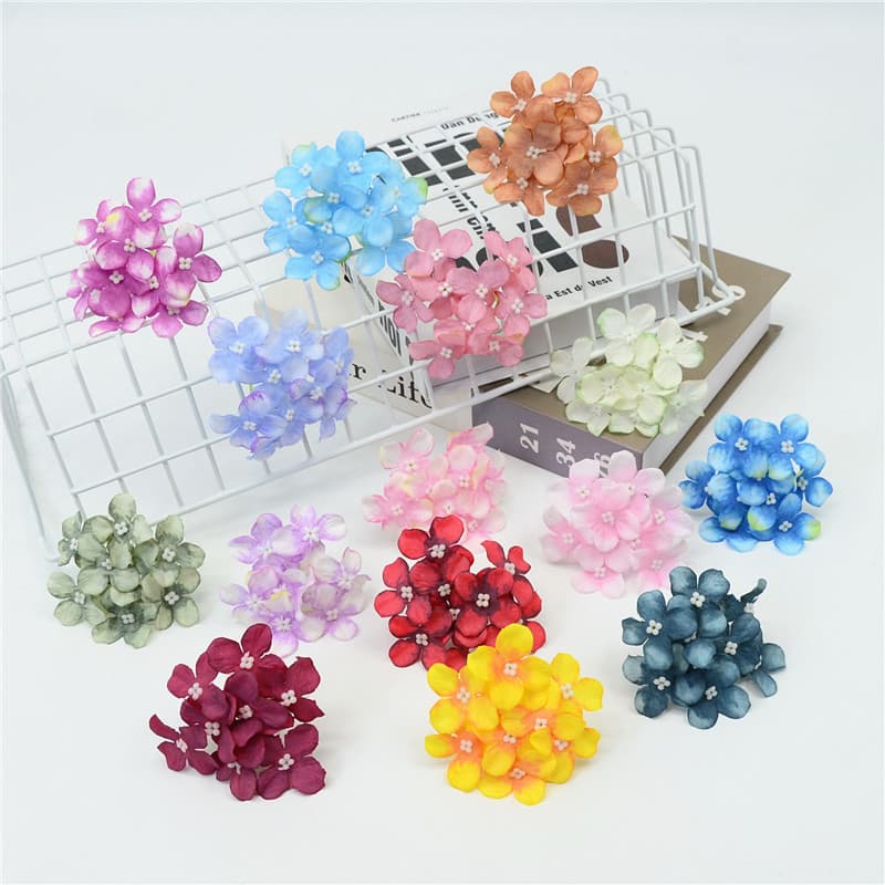 9-Branch Oil Painting Hydrangea Artificial Flower Small DIY Handmade Material Hydrangea Blooms Wedding Bridal Headpiece Hair Accessory Matching Flower