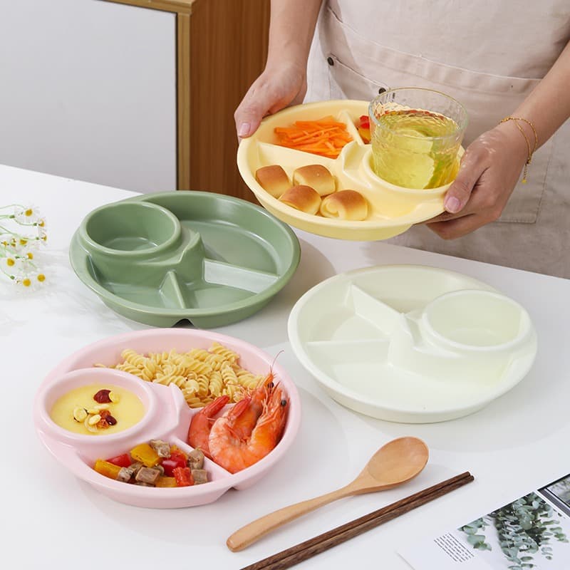 Cream-style plastic fat-reducing dinner plate, high-looking divided fat-reducing quantitative portioning plate, breakfast quantitative separated tableware