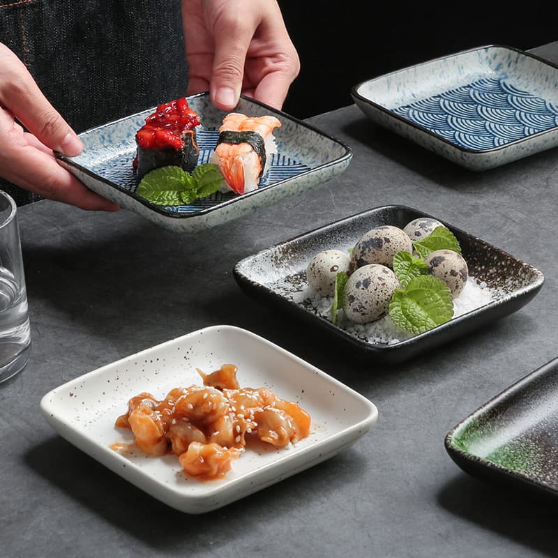 Square ceramic square plate commercial cooking barbecue side dishes snack plate Japanese square plate restaurant tableware household porcelain plate