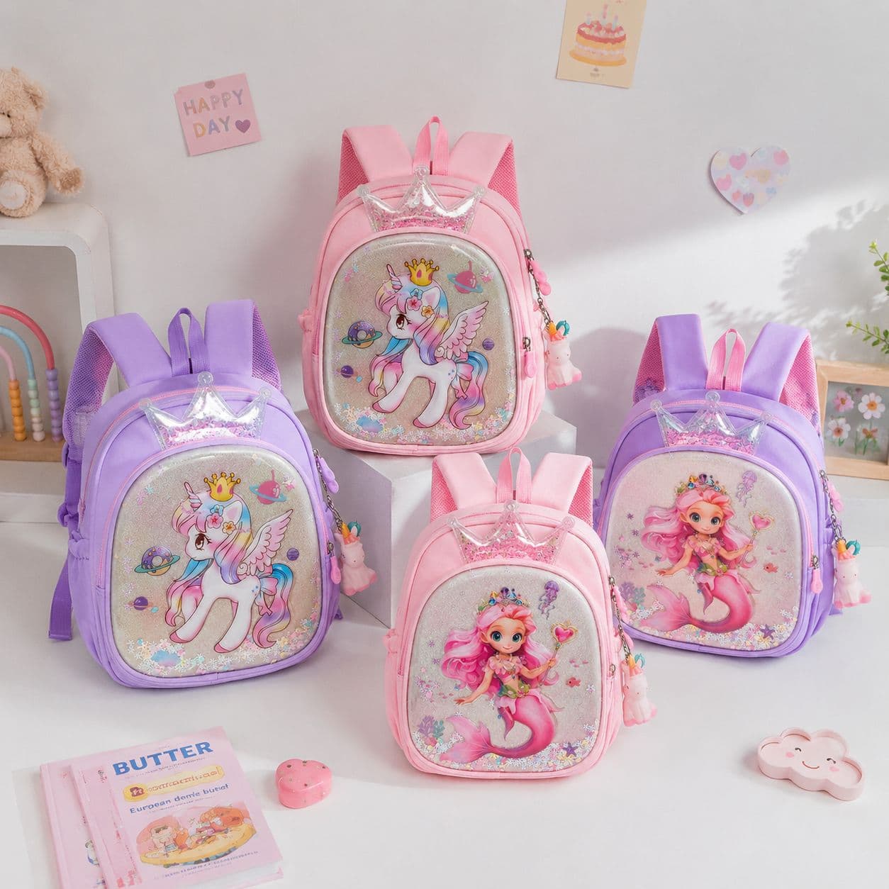 New This Year Kids Backpack Cartoon Unicorn Girls Cute Schoolbag Outdoor Casual Travel Small Backpack