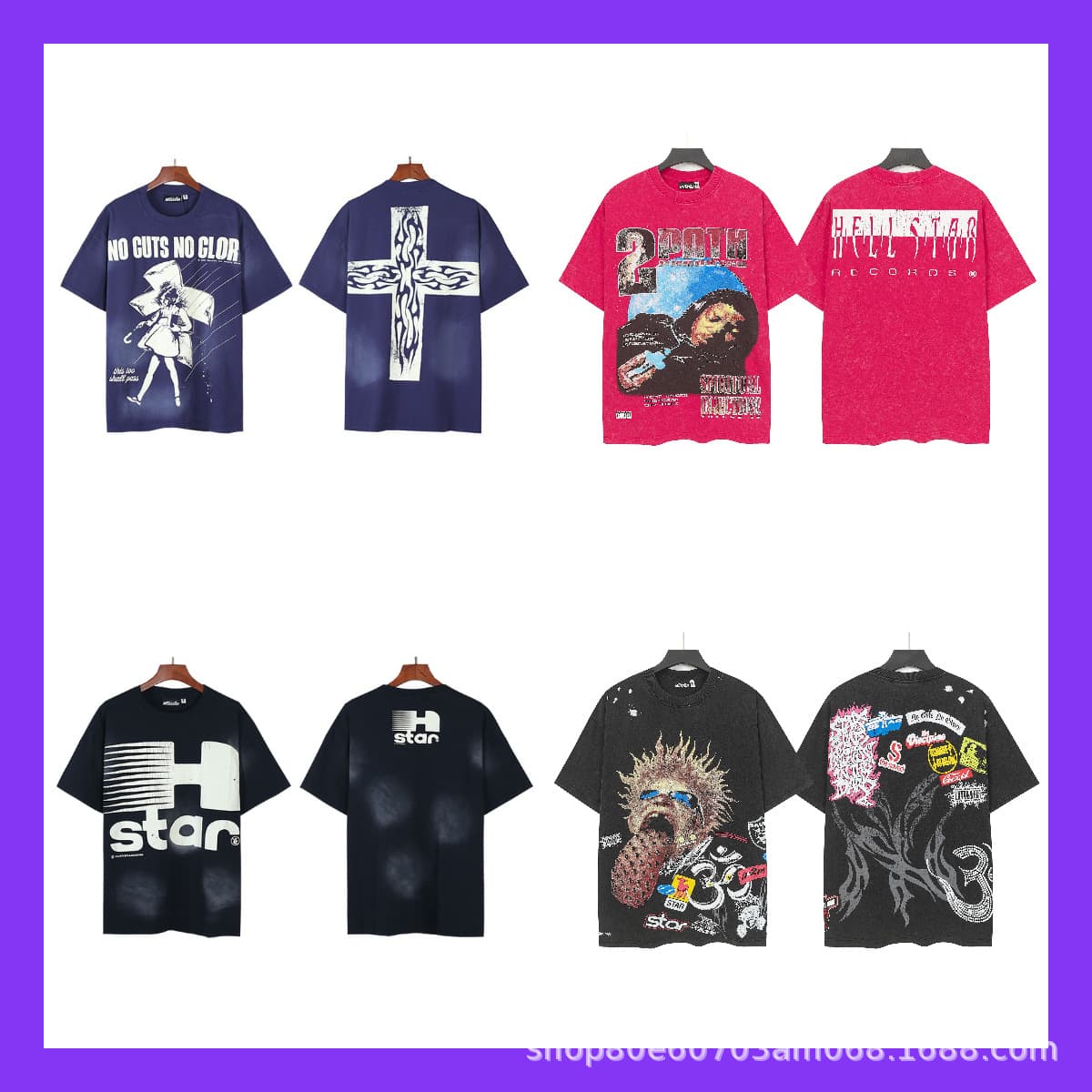 Hellstar Hell Star Loose Fit Washed Vintage Streetwear Brick Print T-Shirt for Men