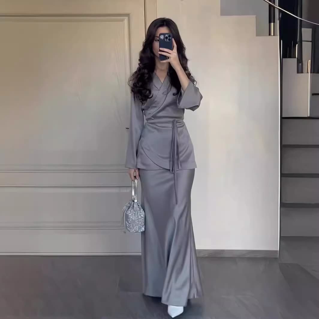 Amazon Europe 2024 Spring New Women's Long Dress Suit Sensibility Waist-Fitted Design Saturated Fabric Patchwork Style