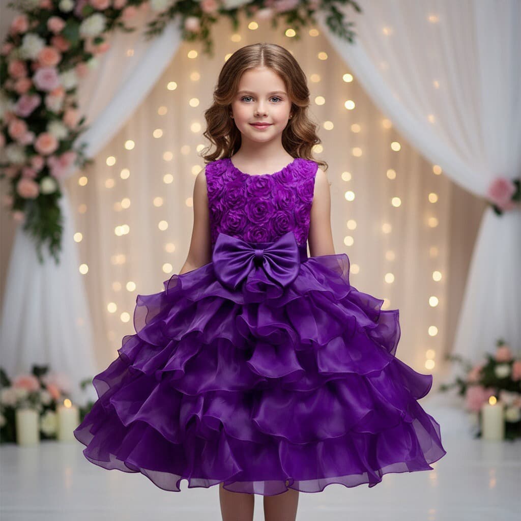 Foreign trade supply girl's skirt multi-layered organza cake skirt three-dimensional rose bow wedding princess flower girl skirt