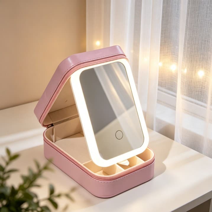 2026 LED Mirror Cosmetic Bag Cross-Border Hot Sale Partitioned Makeup Storage Bag Multi-Functional Portable Partitioned Cosmetic Bag