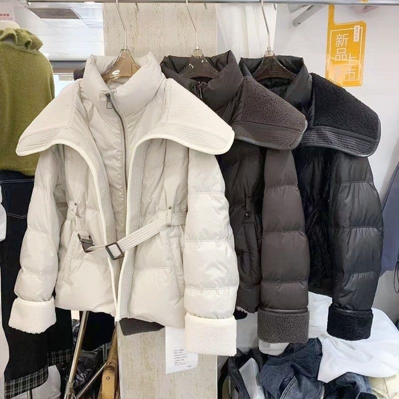 YAYA Down Quilted Jacket Women 2025 Winter New Notched Collar Waist-Length Slimming Elegant Short Puffer Coat for Petite Women