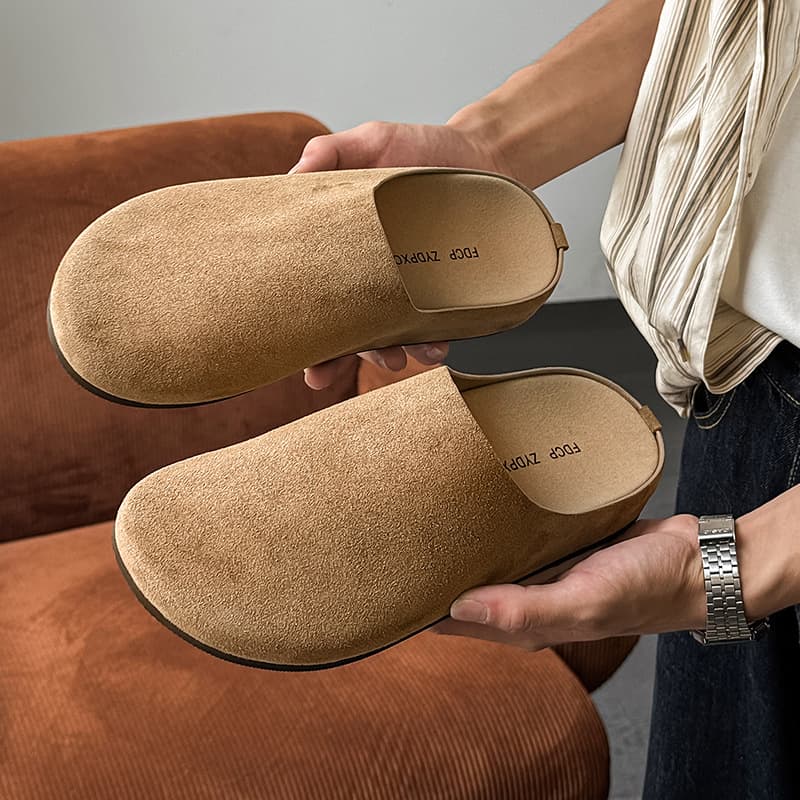 Platform Birkenstocks, men's casual slip-on sandals, 15167, black, apricot-J