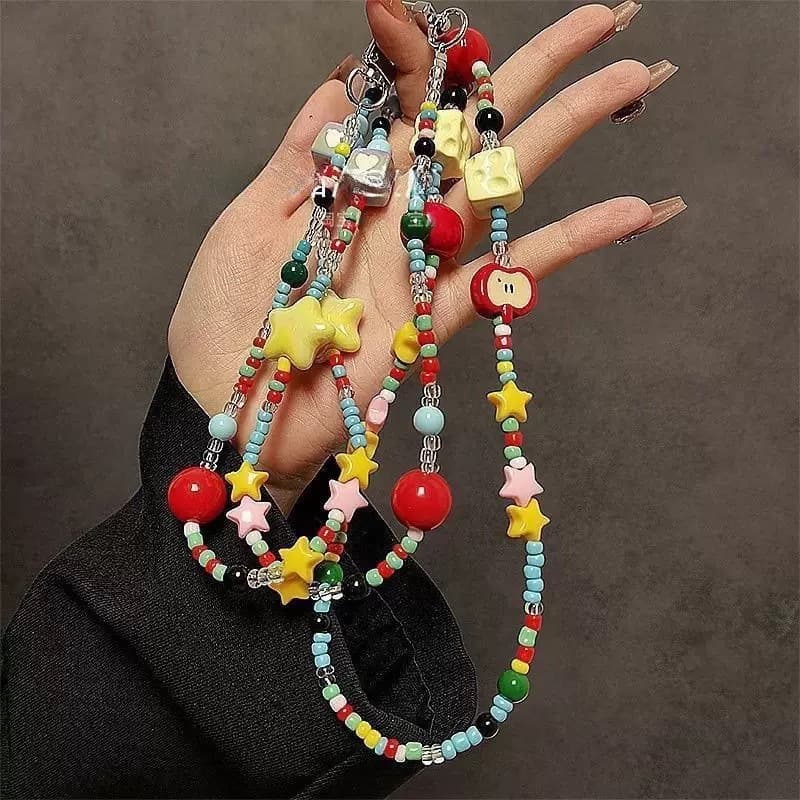 Premium Original Phone Lanyard Fashionable Dopamine Style Ins Long Crossbody Chain Cartoon Beaded Strap Anti-Loss Chain
