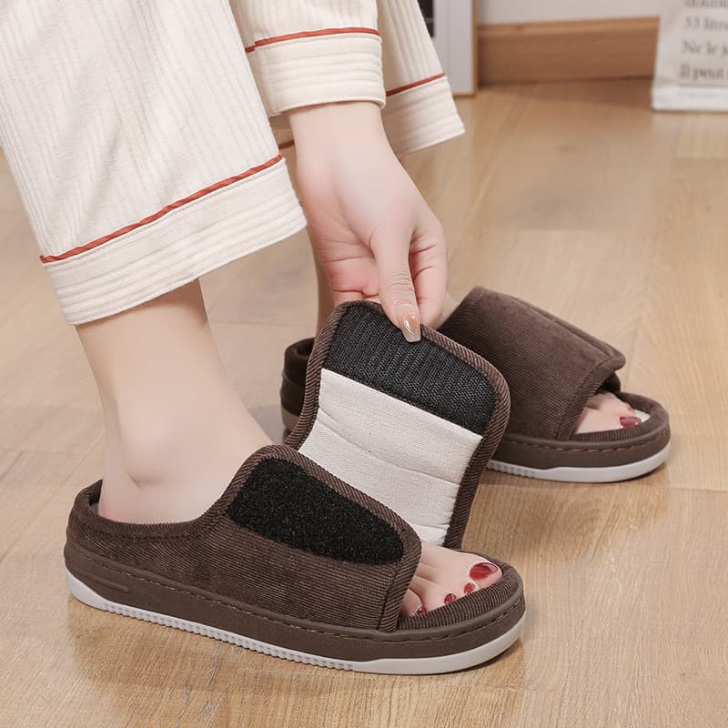 Adjustable hook-and-loop linen slippers for middle-aged and elderly, breathable export large sizes unisex outdoor anti-slip home shoes for seniors