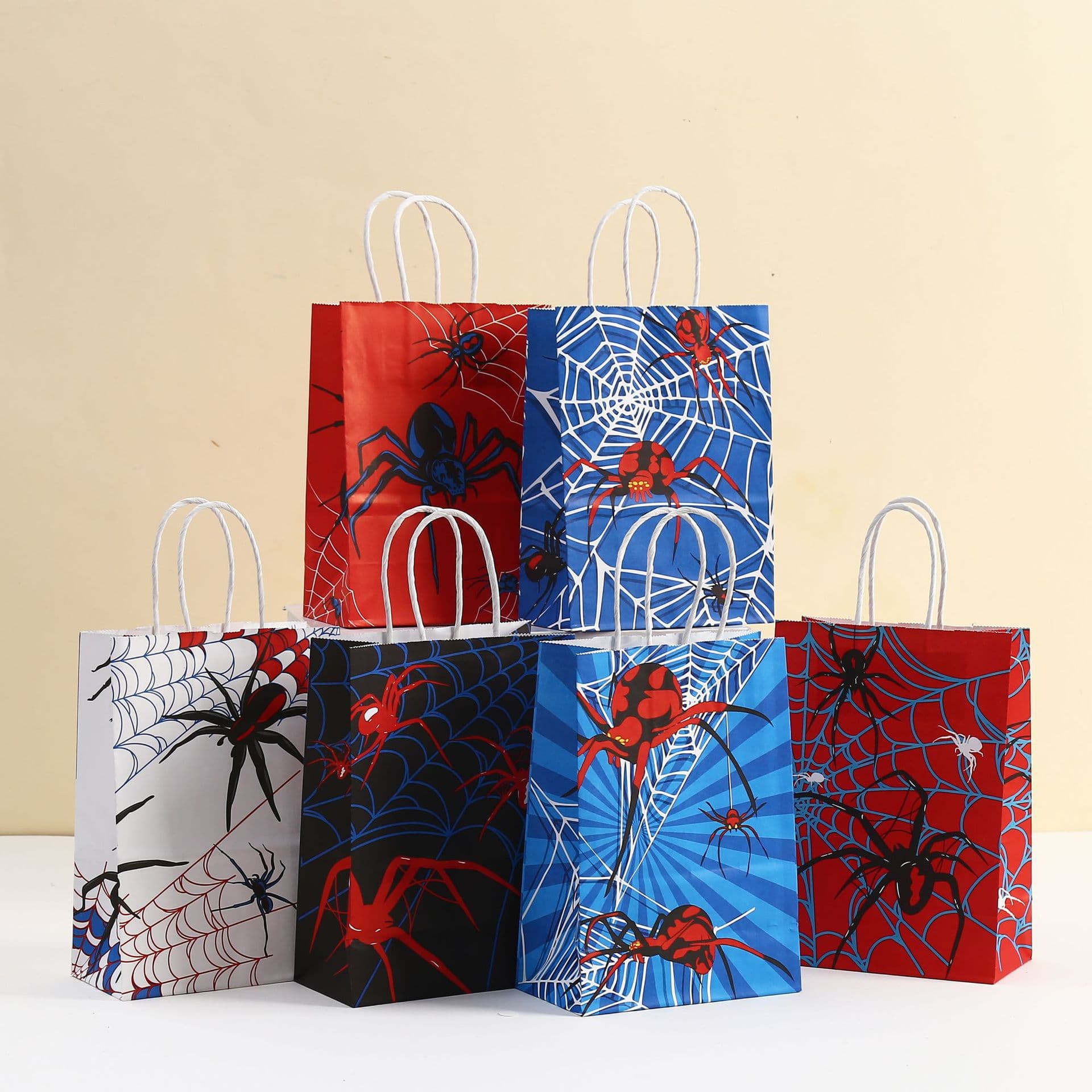New Cartoon Spider Print Packaging Bag Party Favor Bag Kraft Paper Tote Bag Candy Takeout Bag Wholesale