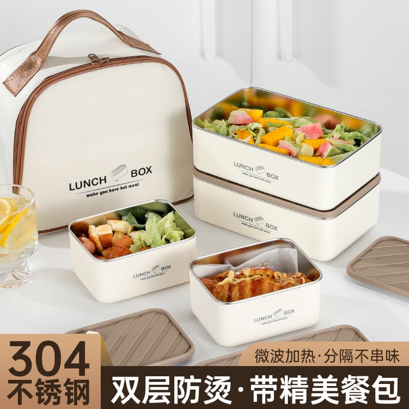 304 Stainless Steel Insulated Lunch Box for Office Workers, Multi-Layer Portable Bento Box for Students, Microwave-Safe Divided Meal Container