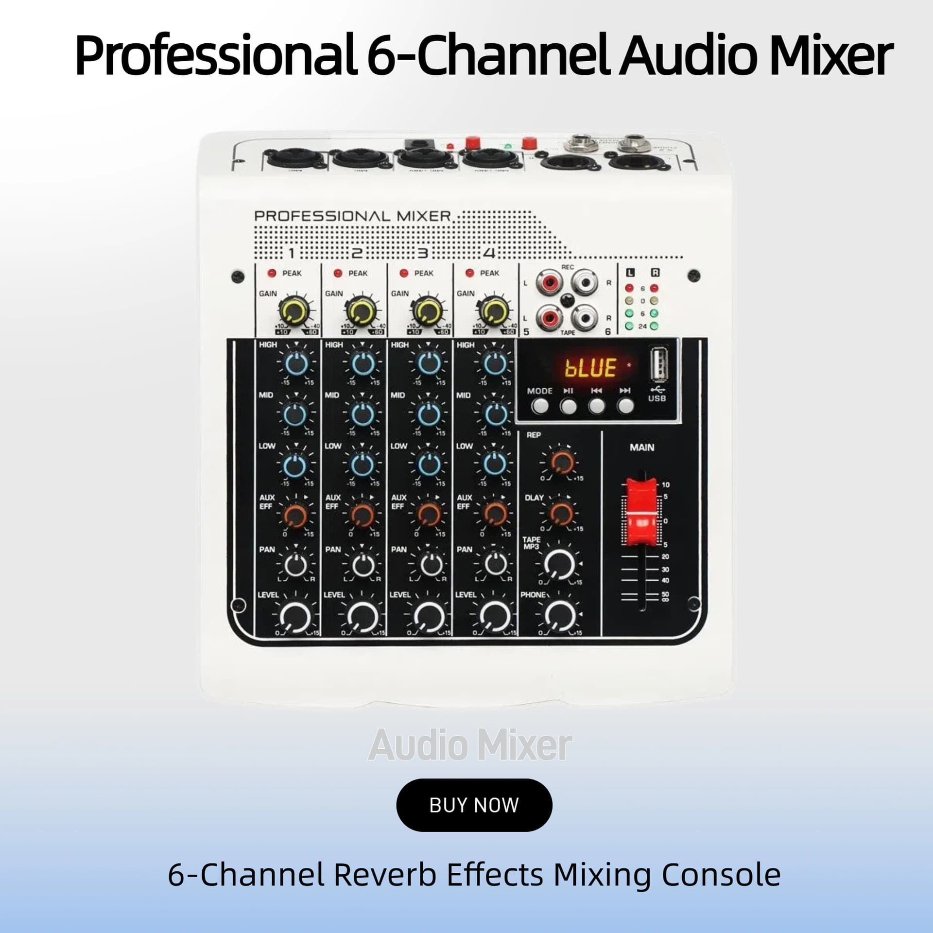 6-Channel Mixing Console for Stage Performance, Wedding, USB MP3 Bluetooth Mini Audio Mixer MX400