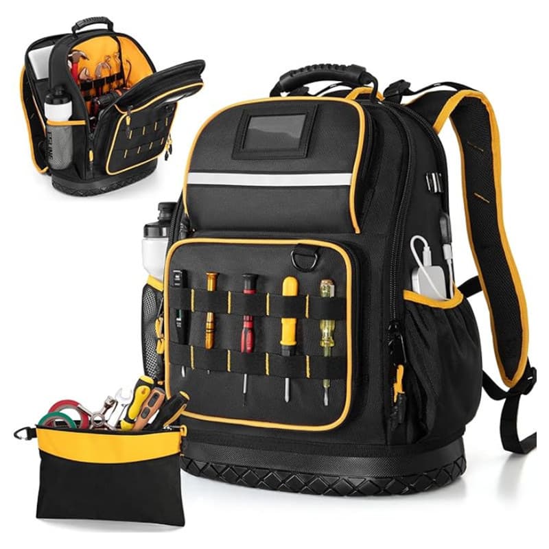 New Oxford Cloth Tool Backpack with Hard Bottom Tool Bag, Multiple Pockets and Laptop Sleeve