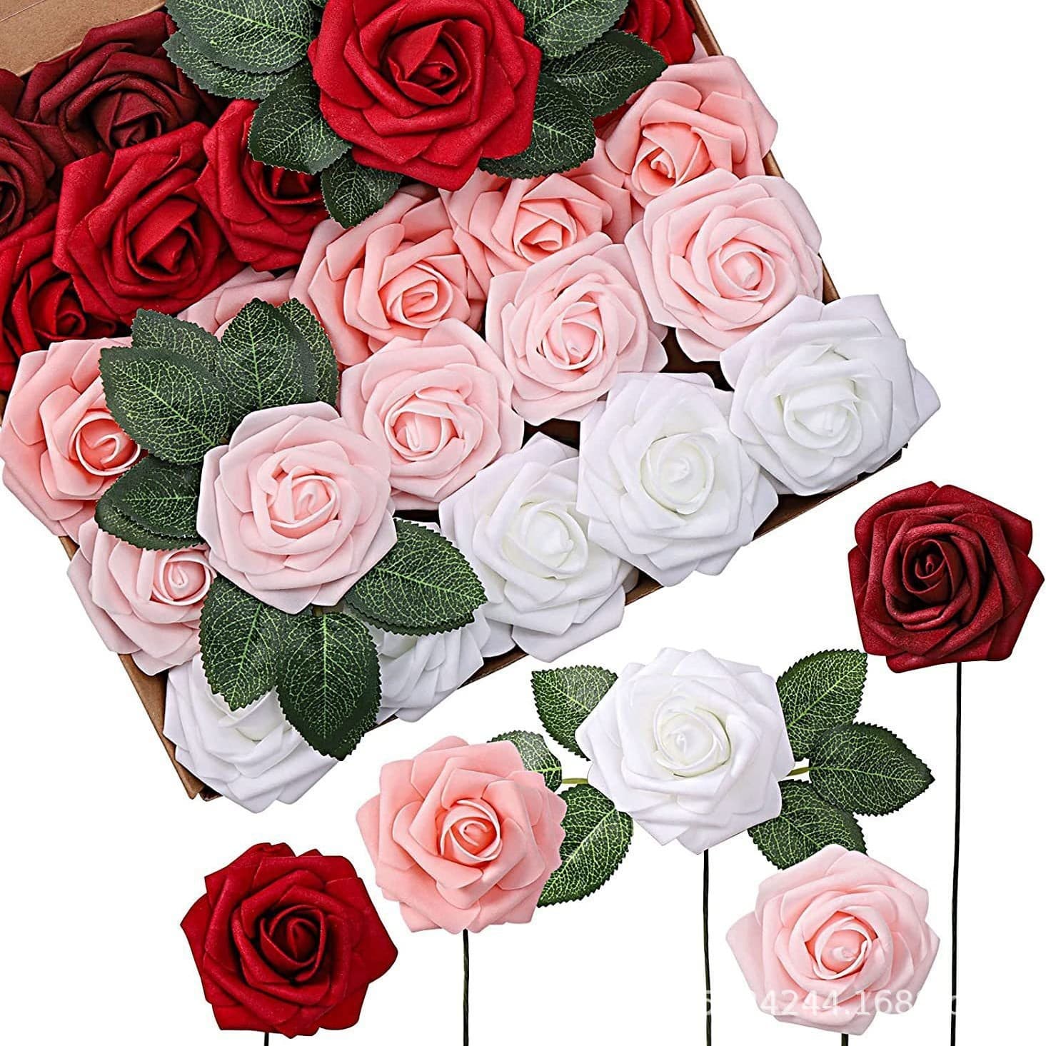 European-style gift box PE foam dyed roses, 25/50 pieces per box with stem, artificial fake flowers