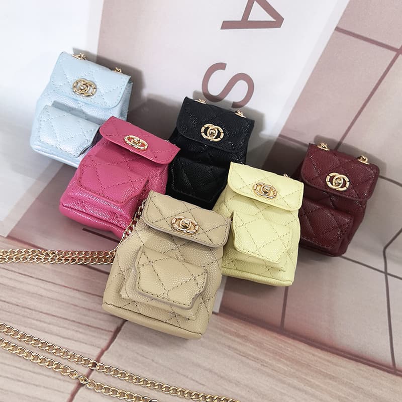 Chanel-Style Chain Diamond Quilted Mini Bag Creative Small Pendant Backpack Dual-Shoulder Bag Earphone Storage Pouch Coin Purse
